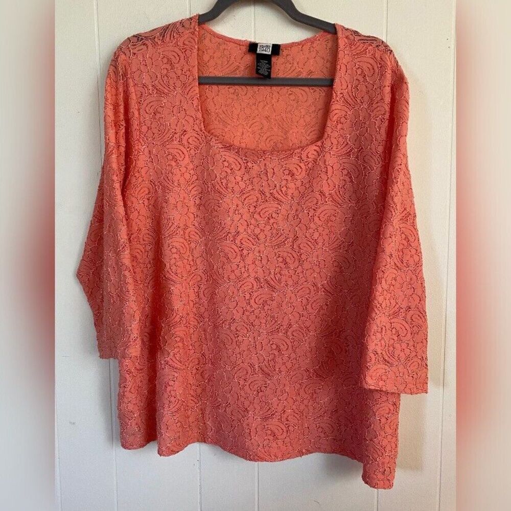 1940 Studio Blouse Women’s 24W Peach Orange Lace Office Casual